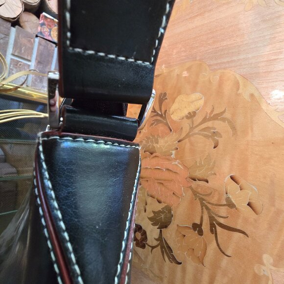 KGB Studio - Classic Black Shoulder Bag / Purse with Maroon Trim & White Stitch - Picture 14 of 14